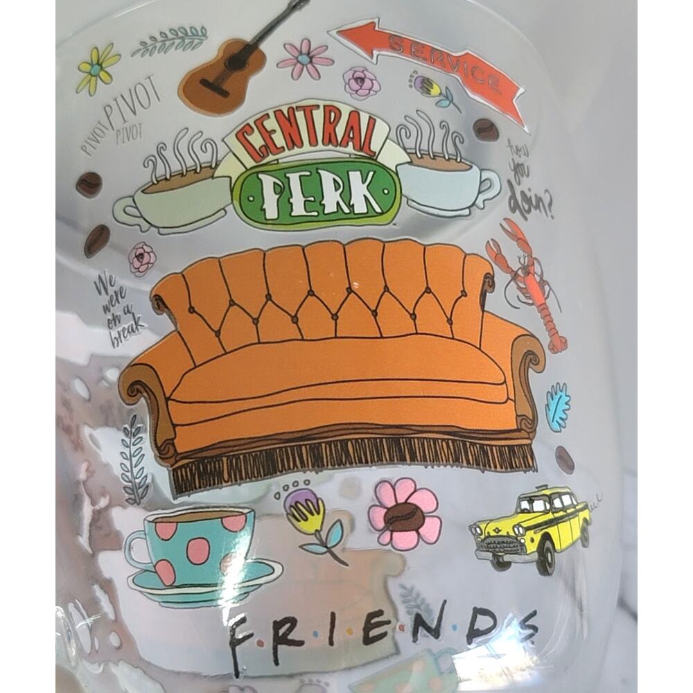 Rare FRIENDS the TV Show CENTRAL PERK Clear Coffee Mug by Silver Buffalo 22 oz - Picture 9 of 12